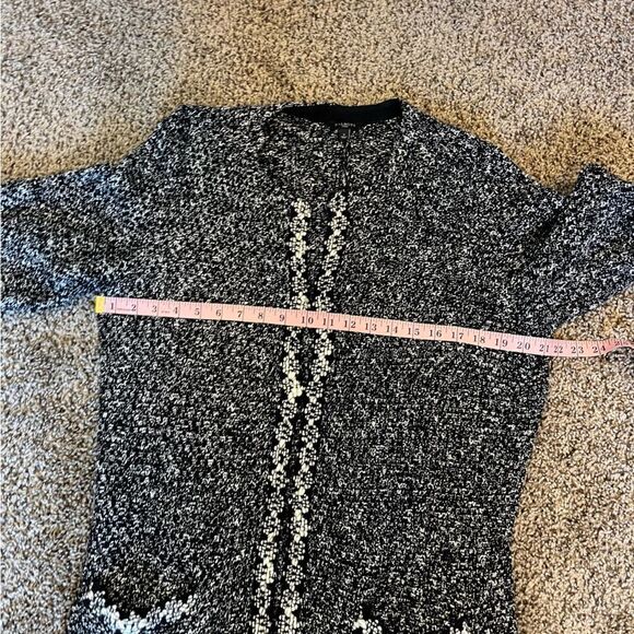 Talbots Women Marled Black White Silver Longline Sweater Cardigan - Picture 11 of 13